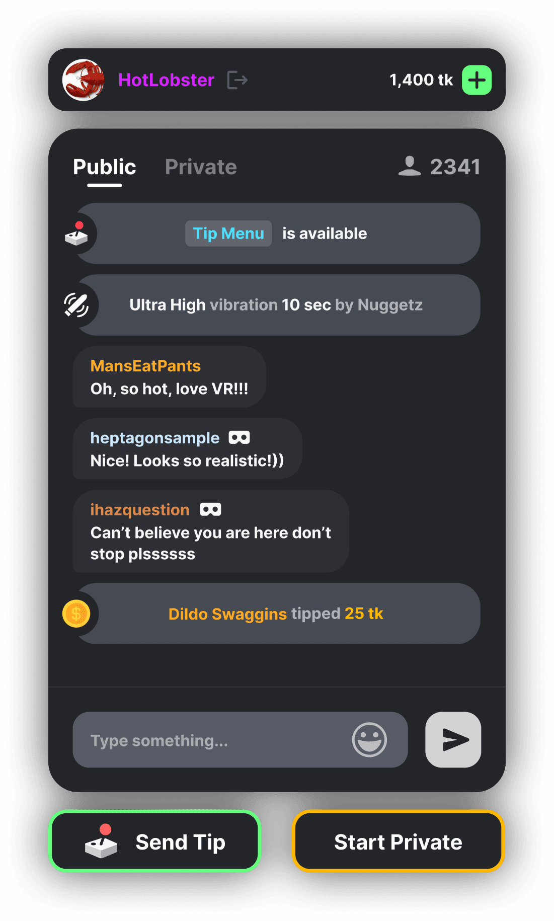 Mobile private chat interface